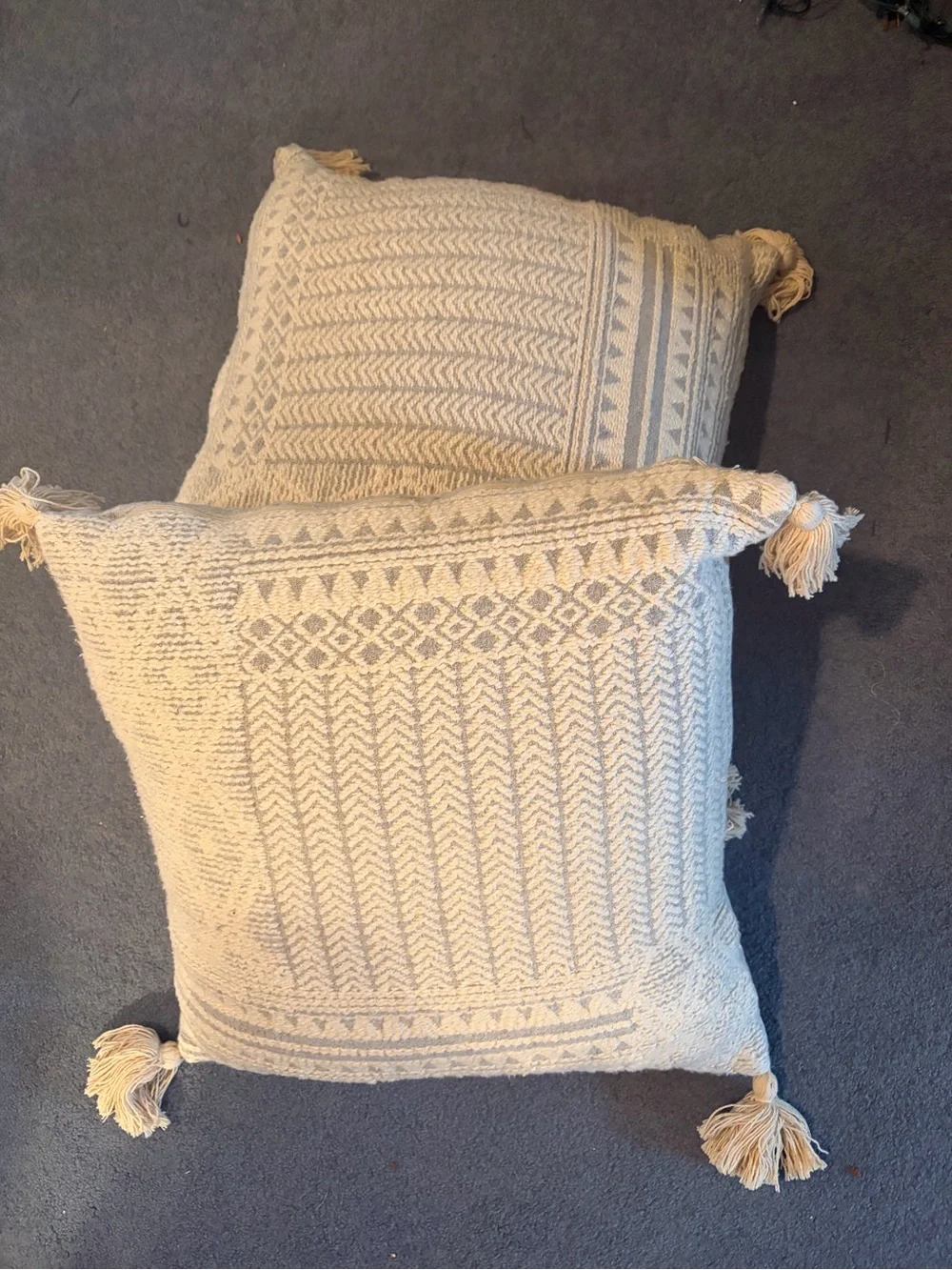 Textured Tassel Throw Pillows - Neutral Cream